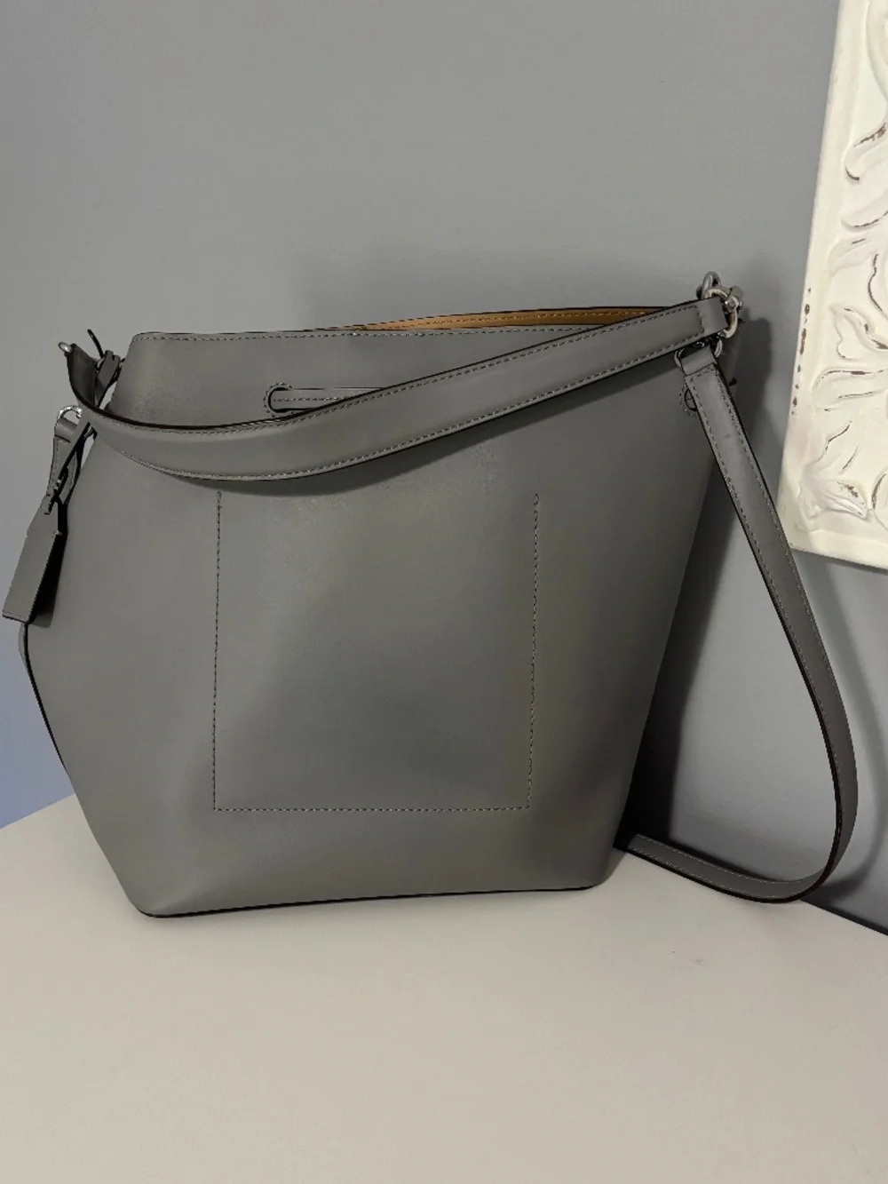 Gray Lauren Ralph Lauren Debby leather drawstring bucket bag